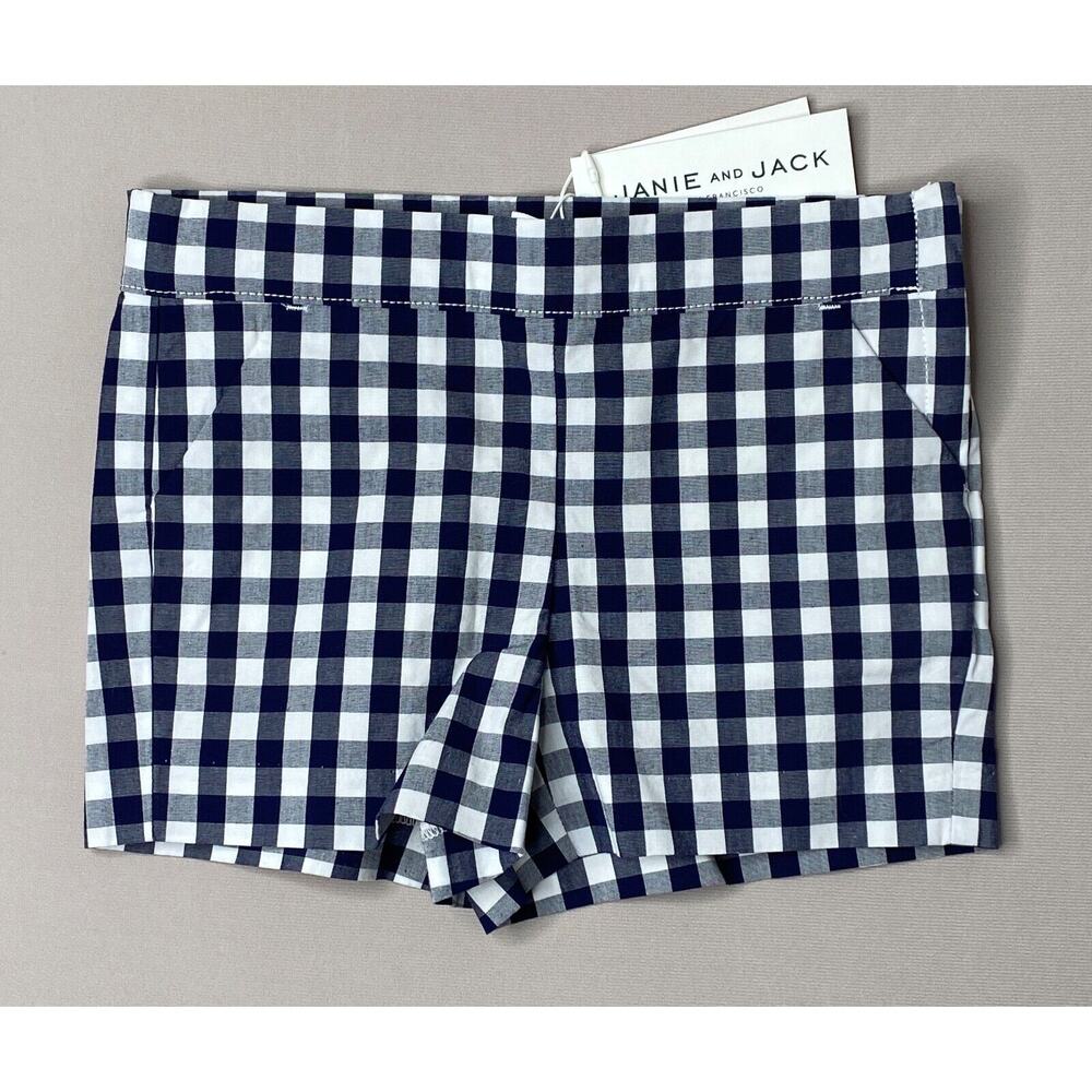NWT Janie & Jack Navy Blue/White Gingham Check Shorts Girls 18-24 Mo
